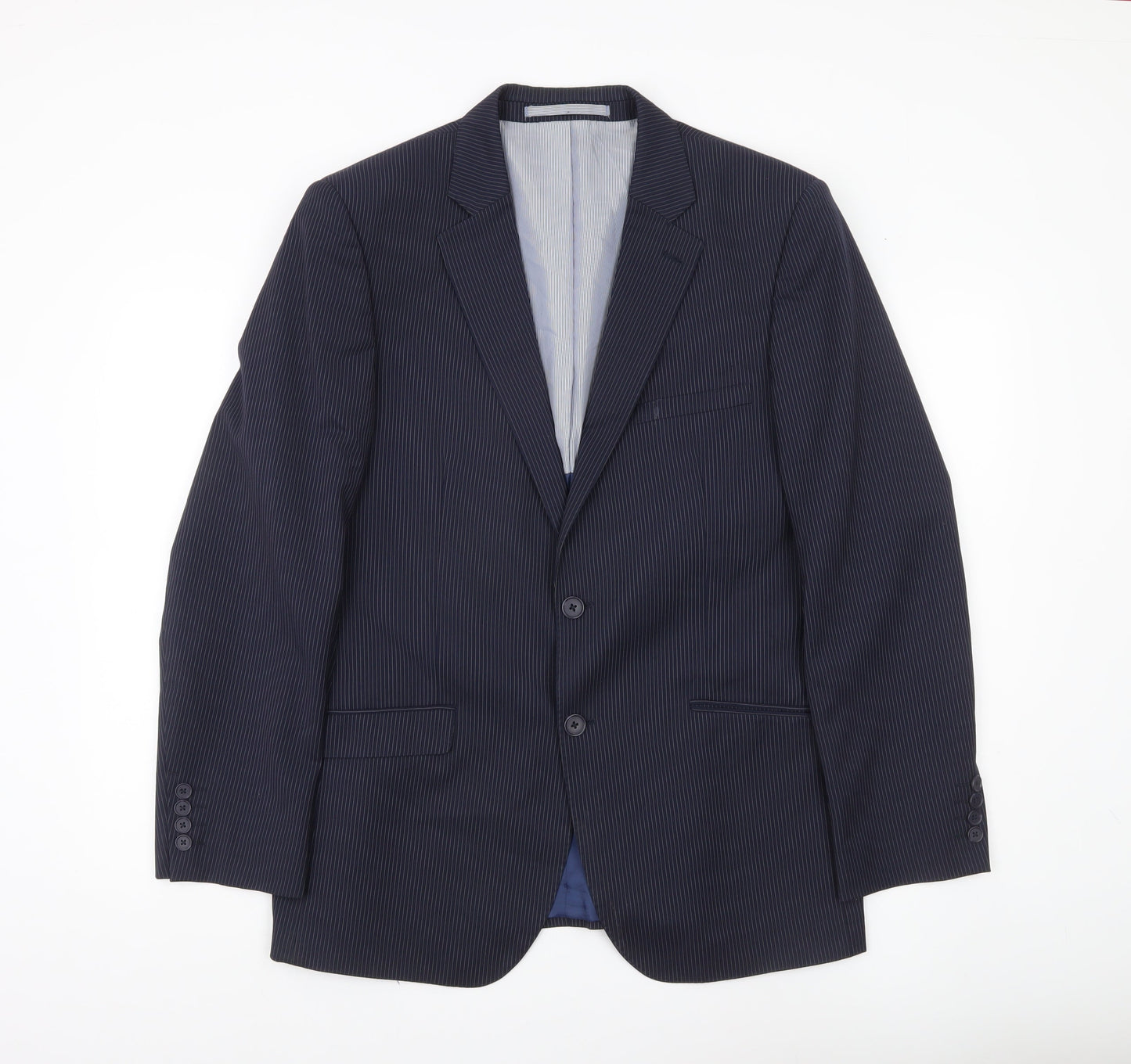 Marks and Spencer Men’s Blue Pinstripe Wool Blend Blazer Jacket 40 Chest