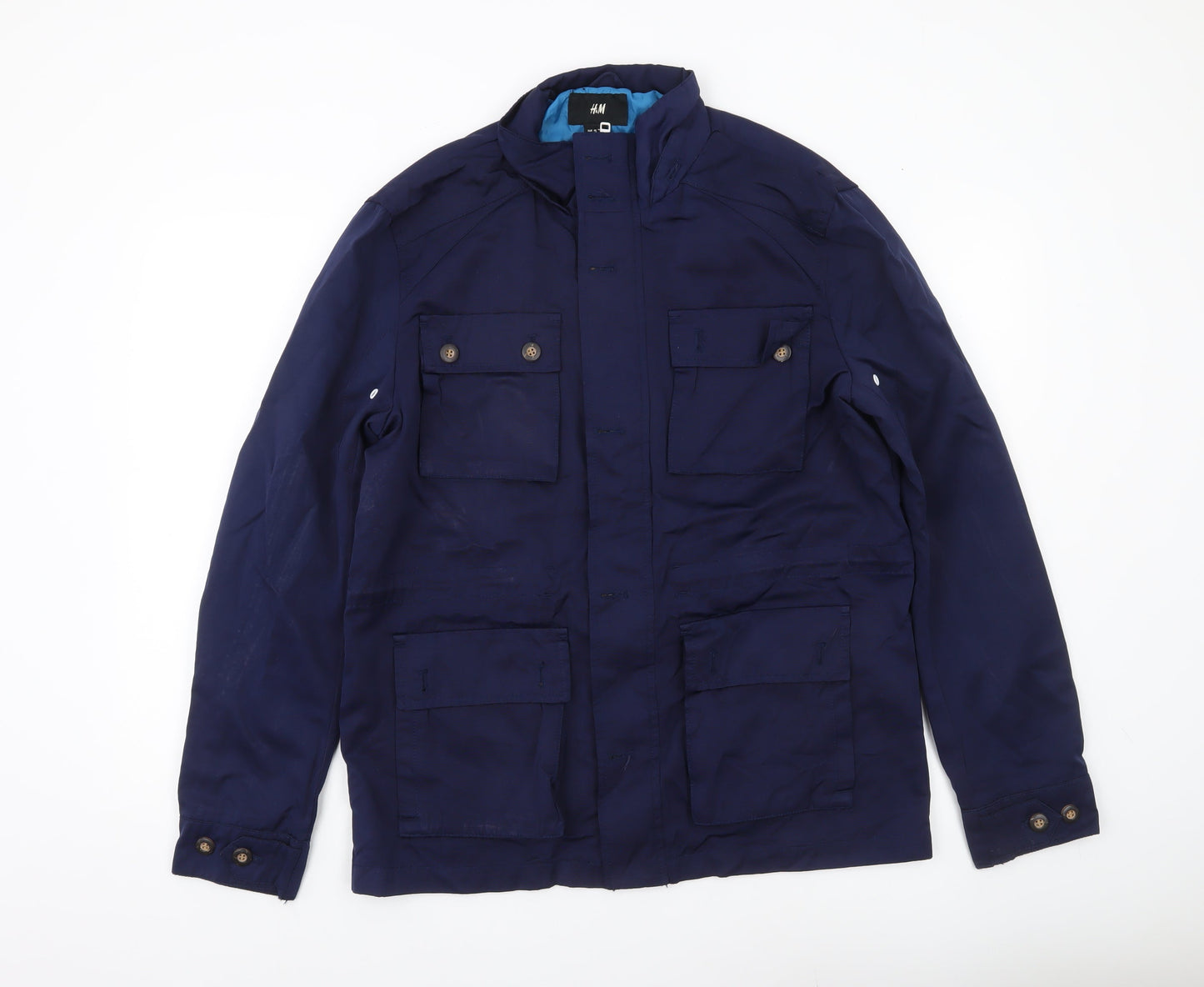 H&M Men’s Blue Military Jacket Size 38 Cotton Blend Mid-Length