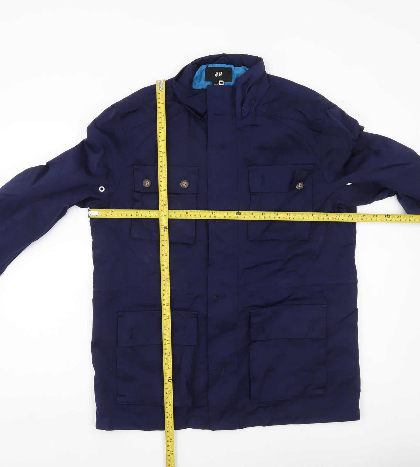 H&M Men’s Blue Military Jacket Size 38 Cotton Blend Mid-Length