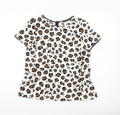 Zara Basic Womens Leopard Print Blouse Top Size 12 Short Sleeve