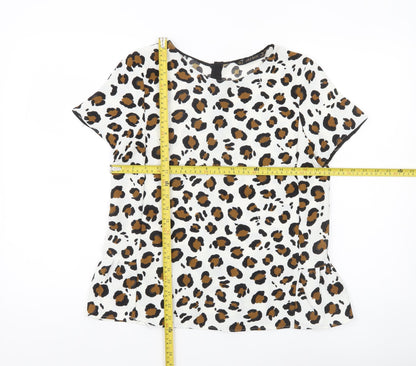 Zara Basic Womens Leopard Print Blouse Top Size 12 Short Sleeve