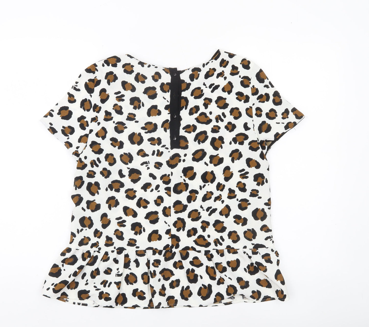 Zara Basic Womens Leopard Print Blouse Top Size 12 Short Sleeve