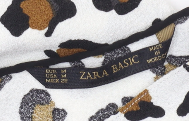 Zara Basic Womens Leopard Print Blouse Top Size 12 Short Sleeve