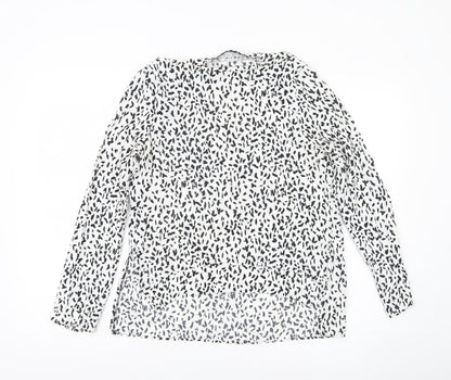 Zara Women White Animal Print Long Sleeve Blouse Size 8