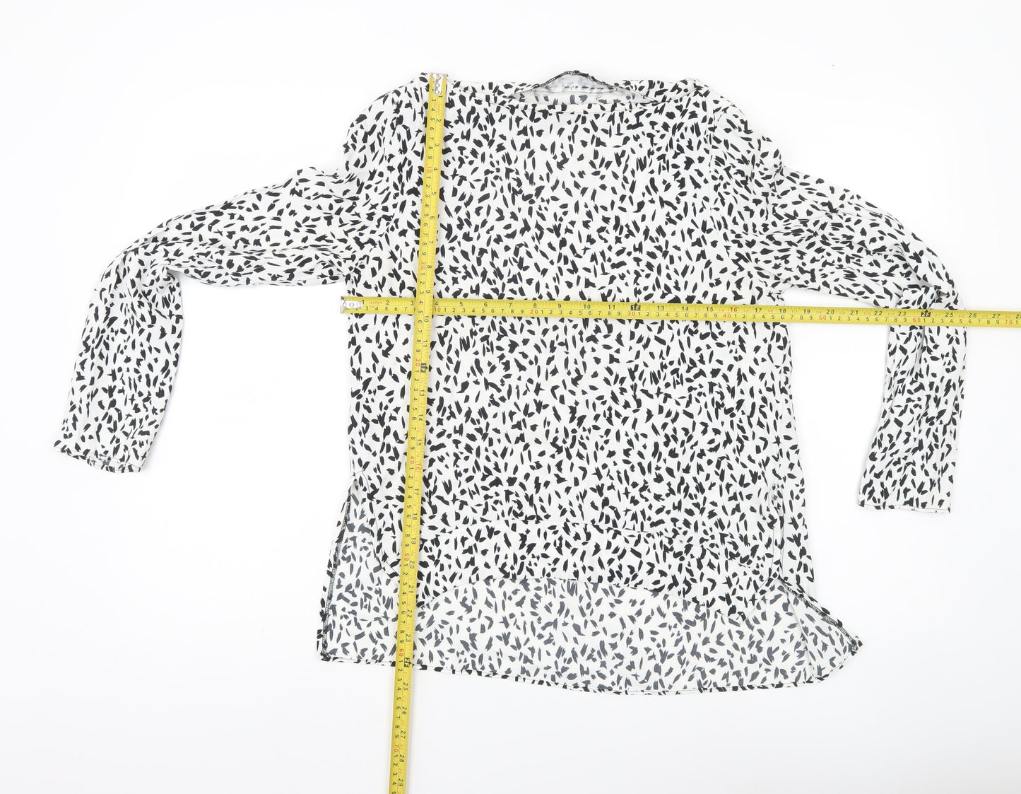Zara Women White Animal Print Long Sleeve Blouse Size 8