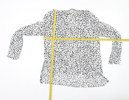 Zara Women White Animal Print Long Sleeve Blouse Size 8