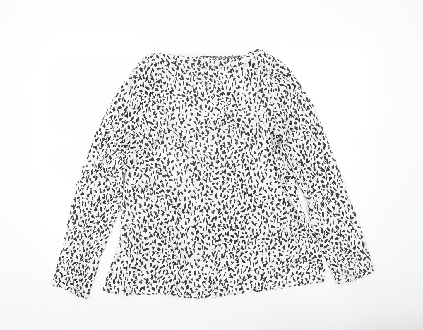 Zara Women White Animal Print Long Sleeve Blouse Size 8