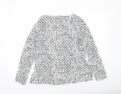 Zara Women White Animal Print Long Sleeve Blouse Size 8