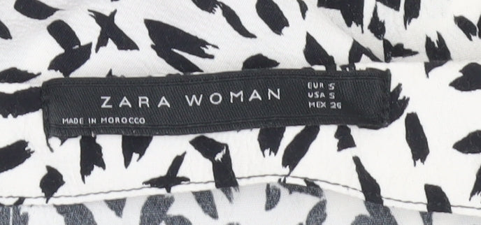 Zara Women White Animal Print Long Sleeve Blouse Size 8