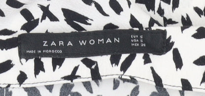 Zara Women White Animal Print Long Sleeve Blouse Size 8