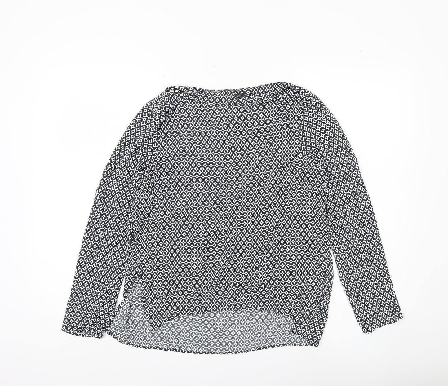 Zara Woman Black Geometric Print Blouse Women Size 12 Long Sleeve