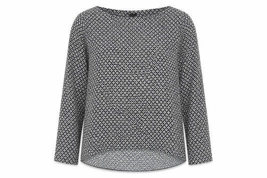 Zara Woman Black Geometric Print Blouse Women Size 12 Long Sleeve