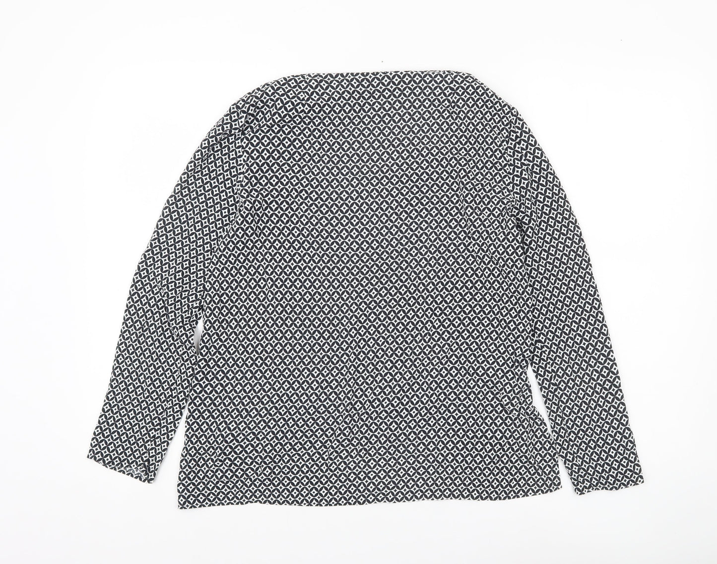Zara Woman Black Geometric Print Blouse Women Size 12 Long Sleeve