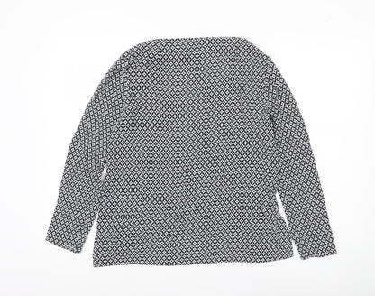 Zara Woman Black Geometric Print Blouse Women Size 12 Long Sleeve