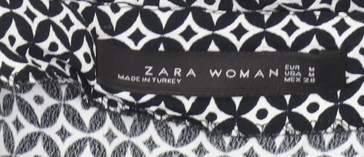 Zara Woman Black Geometric Print Blouse Women Size 12 Long Sleeve