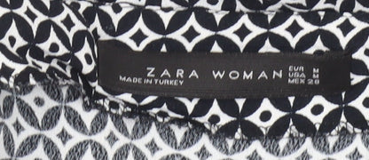 Zara Woman Black Geometric Print Blouse Women Size 12 Long Sleeve