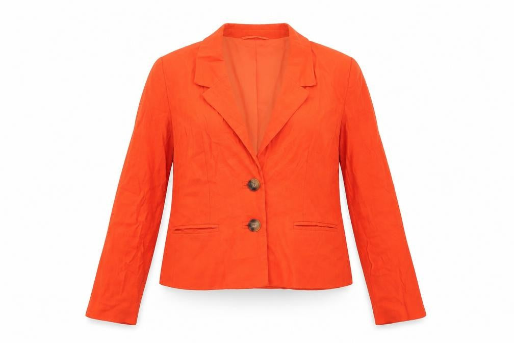 Front view of French Connection Women’s Orange Linen Blend Cropped Blazer UK 8