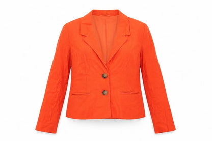 Front view of French Connection Women’s Orange Linen Blend Cropped Blazer UK 8
