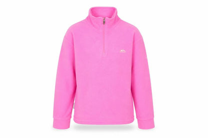 Front view of Trespass girls’ pink fleece 1/4 zip pullover sweatshirt 7-8 years