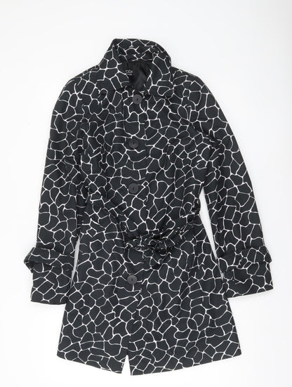 George Women’s Black Animal Print Trench Coat UK 10 Belted Mid-Length