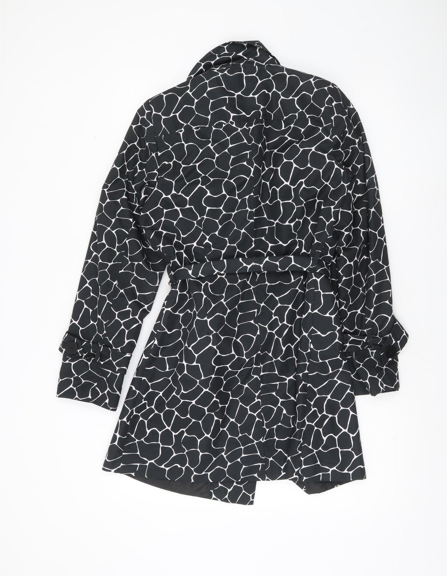 George Women’s Black Animal Print Trench Coat UK 10 Belted Mid-Length