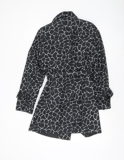 George Women’s Black Animal Print Trench Coat UK 10 Belted Mid-Length