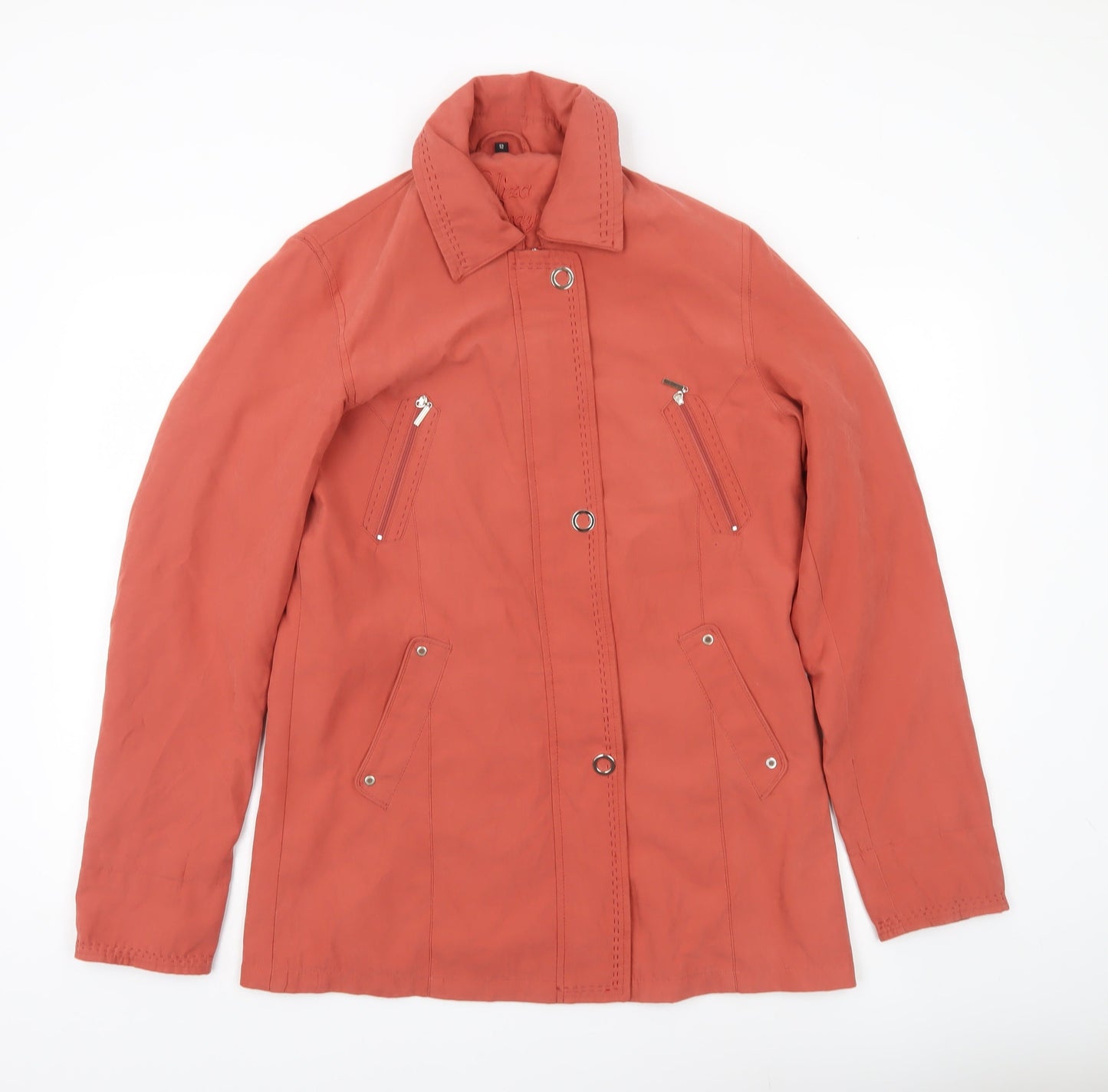 Eliza Gray Women’s Red Mid-Length Jacket Size 12 Casual Zip Button