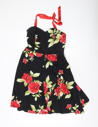 Northern Gossip Women’s Black Floral A-Line Dress S Sleeveless Cocktail