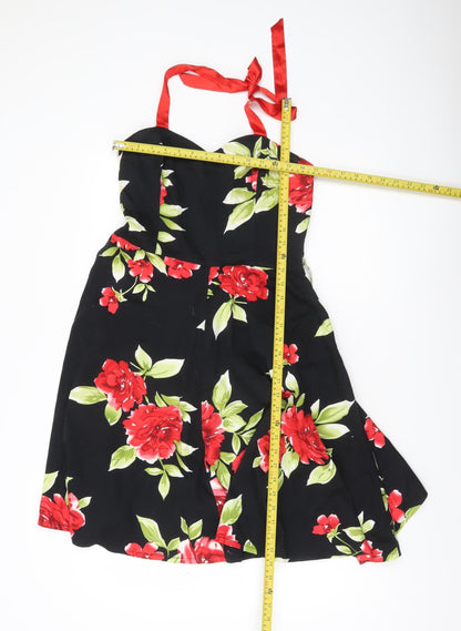 Northern Gossip Women’s Black Floral A-Line Dress S Sleeveless Cocktail