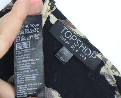 Topshop Womens Black Floral Viscose Long Sleeve Playsuit UK 8