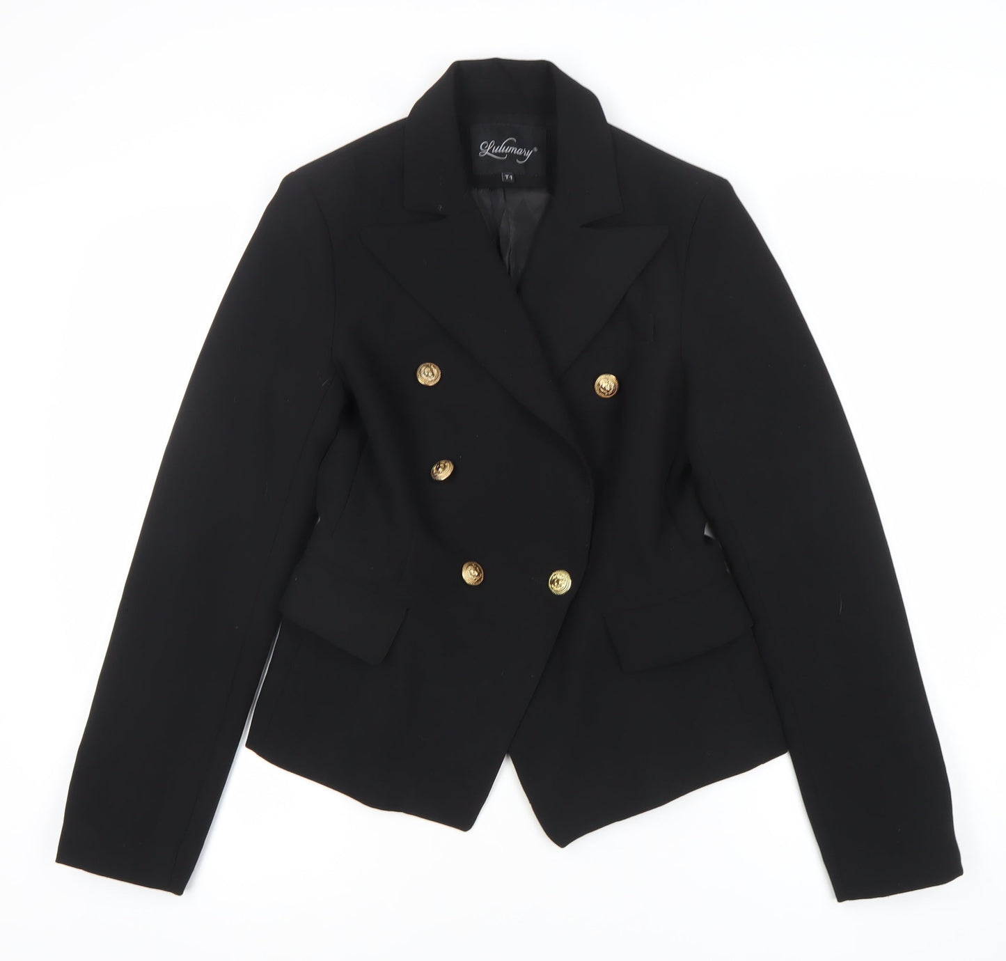 Lulumary Womens Black Double-Breasted Suit Jacket Blazer Size S