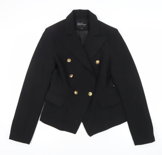 Lulumary Womens Black Double-Breasted Suit Jacket Blazer Size S