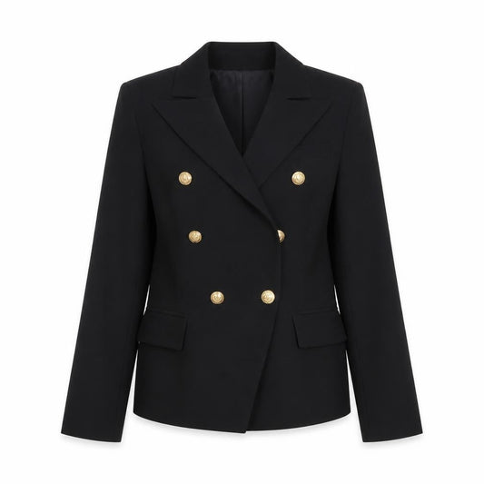 Lulumary Womens Black Double-Breasted Suit Jacket Blazer Size S