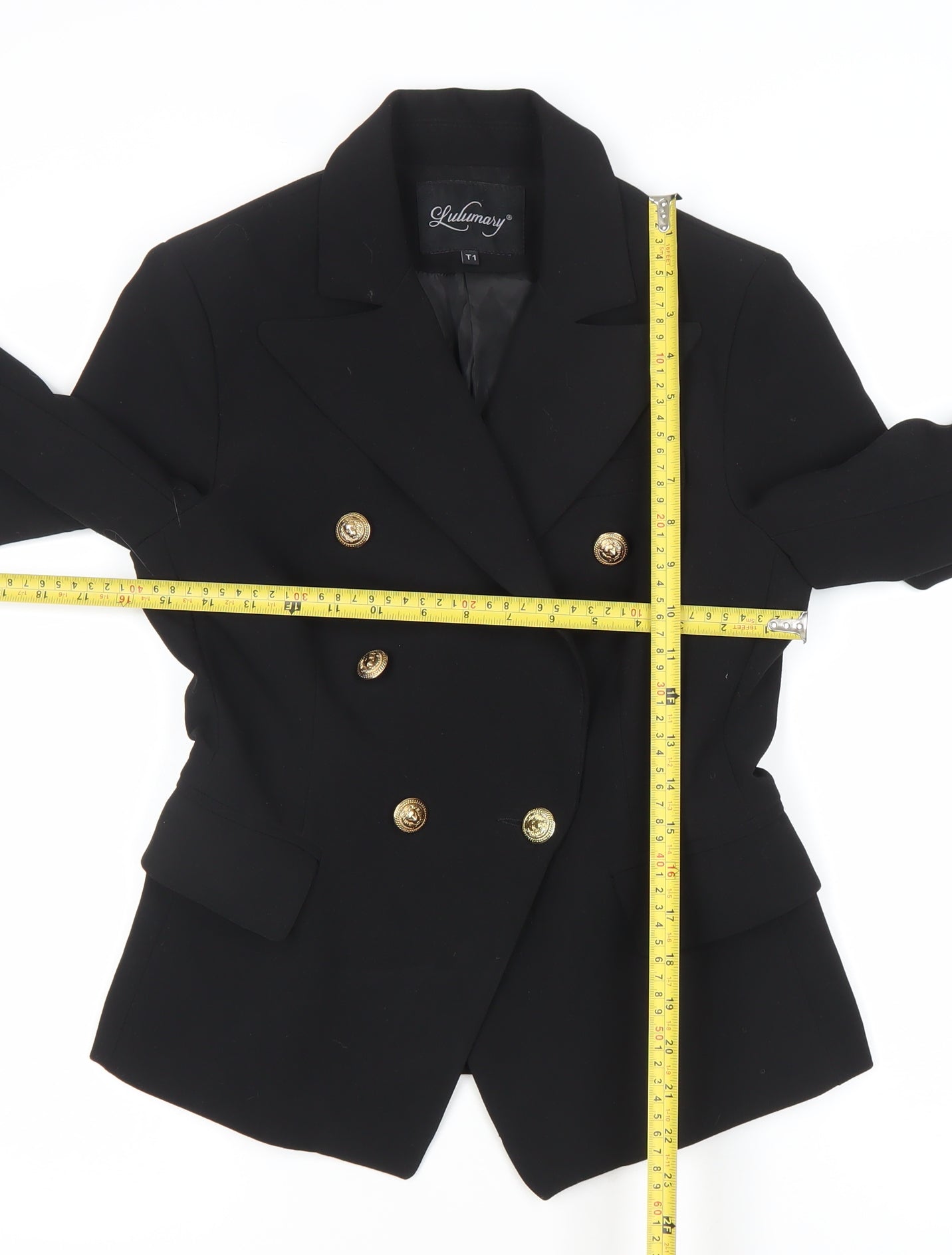 Lulumary Womens Black Double-Breasted Suit Jacket Blazer Size S