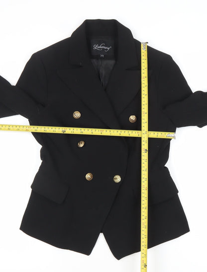 Lulumary Womens Black Double-Breasted Suit Jacket Blazer Size S