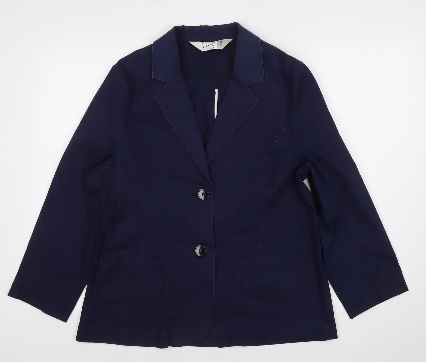 Tigi Women’s Blue Size 14 Cotton Blend Notch Lapel Blazer Jacket
