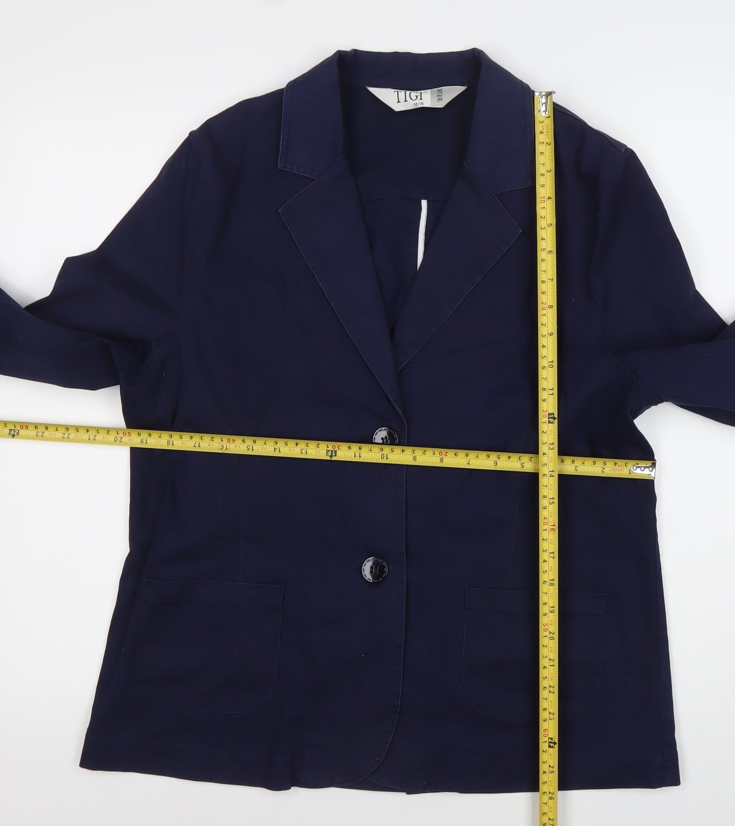 Tigi Women’s Blue Size 14 Cotton Blend Notch Lapel Blazer Jacket