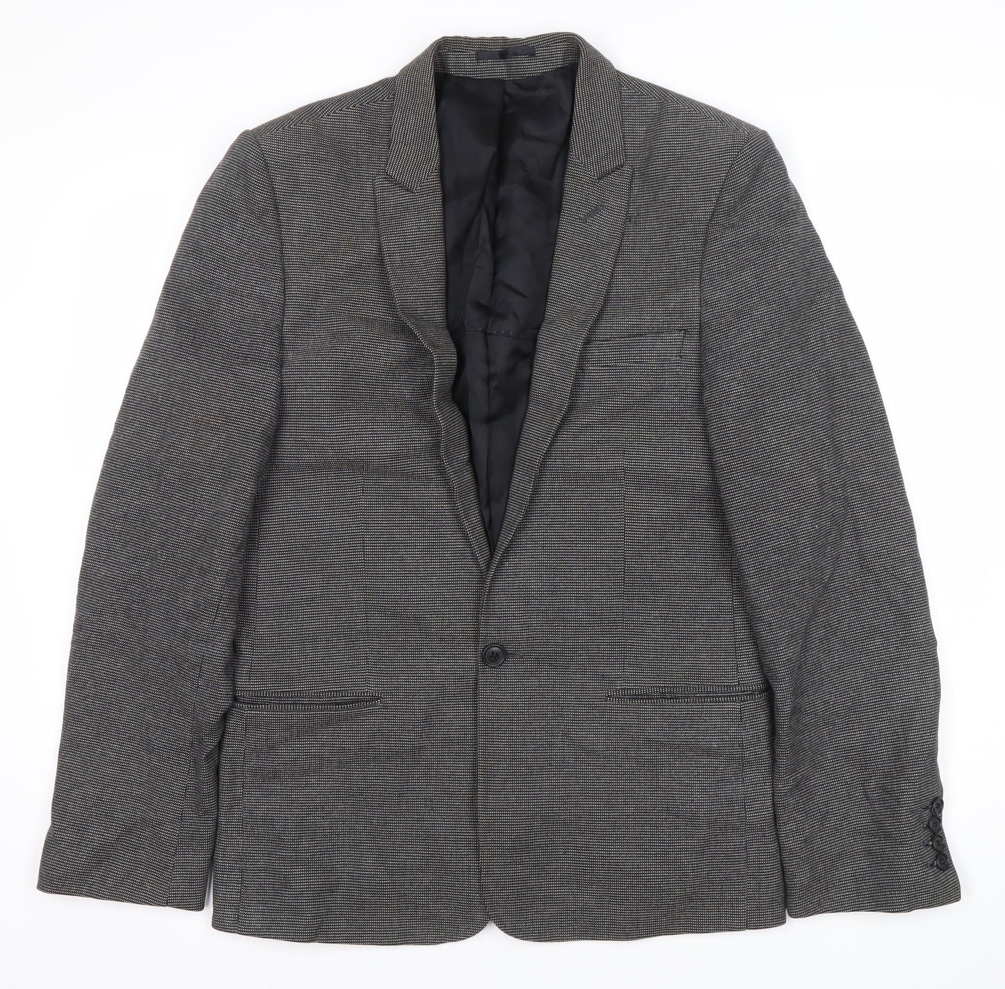 Junk de Luxe Men's Grey Slim Fit Checked Blazer Jacket Size 46