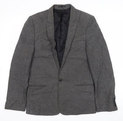 Junk de Luxe Men's Grey Slim Fit Checked Blazer Jacket Size 46
