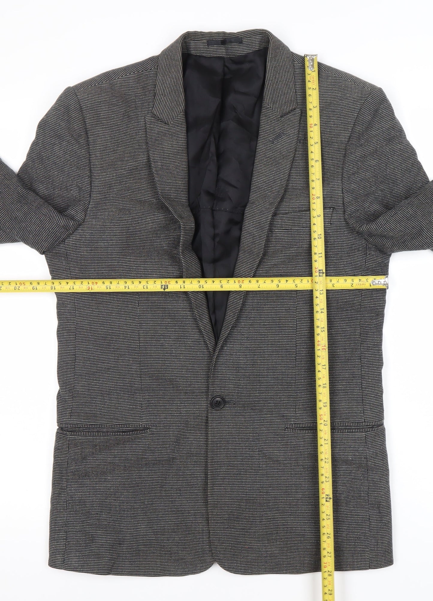 Junk de Luxe Men's Grey Slim Fit Checked Blazer Jacket Size 46