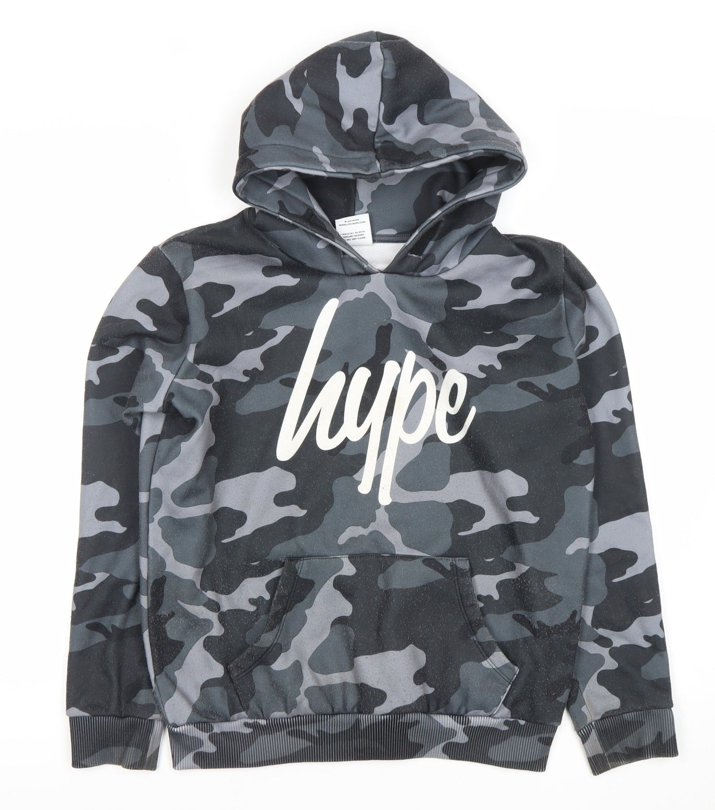 Hype Boys Black Grey Camouflage Pullover Hoodie 13 Years Logo Print