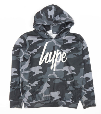 Hype Boys Black Grey Camouflage Pullover Hoodie 13 Years Logo Print