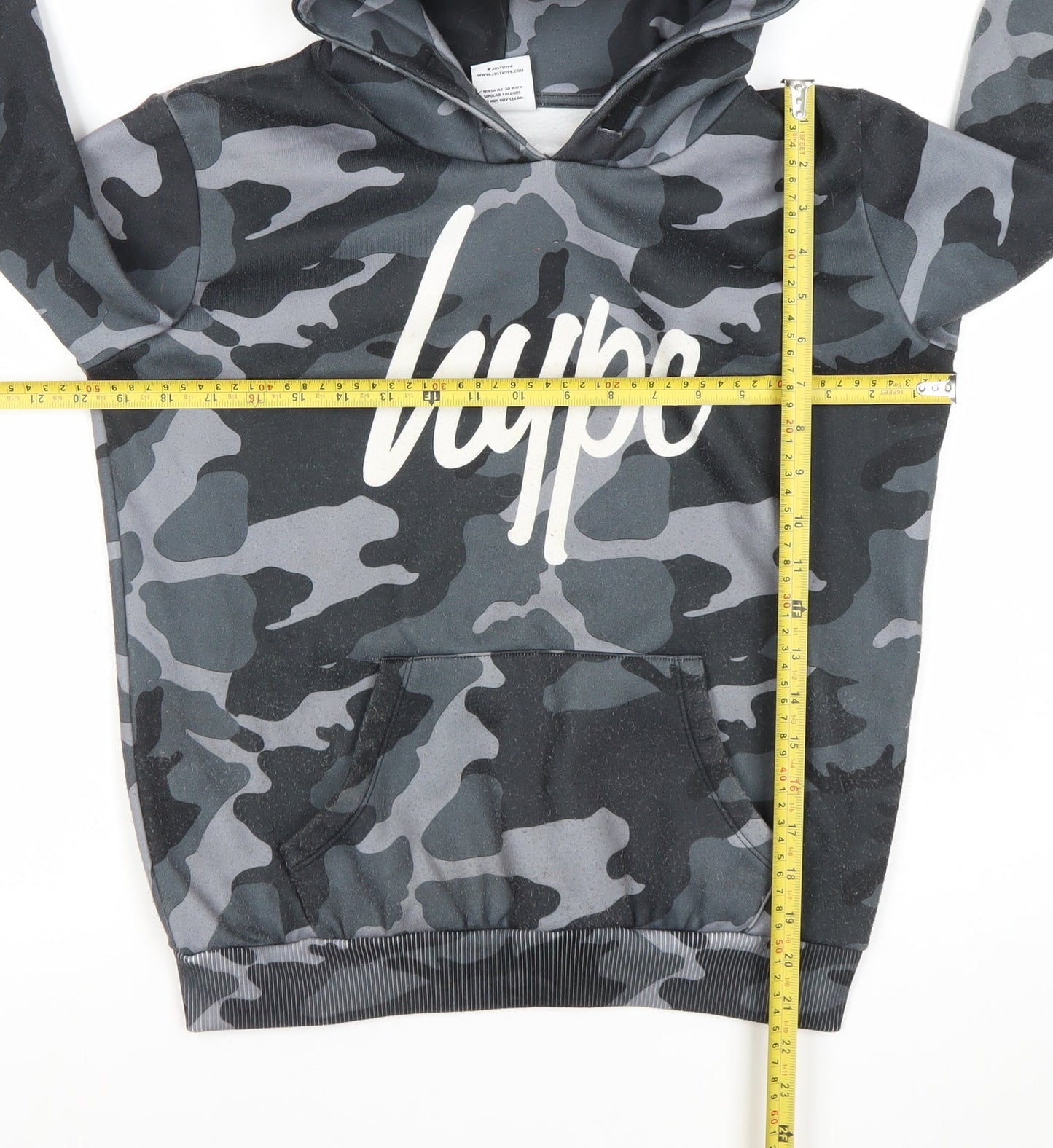 Hype Boys Black Grey Camouflage Pullover Hoodie 13 Years Logo Print