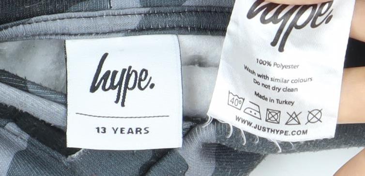 Hype Boys Black Grey Camouflage Pullover Hoodie 13 Years Logo Print