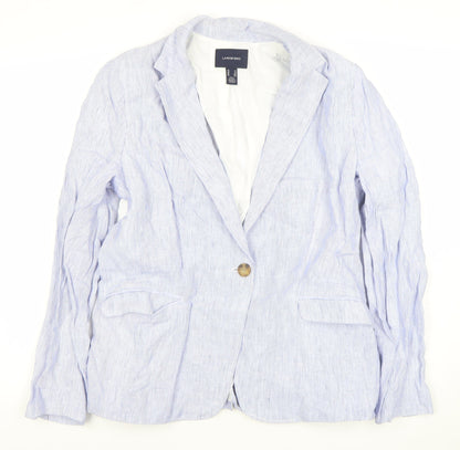 Lands' End Women Blue Striped Linen Blend Blazer Jacket UK 16