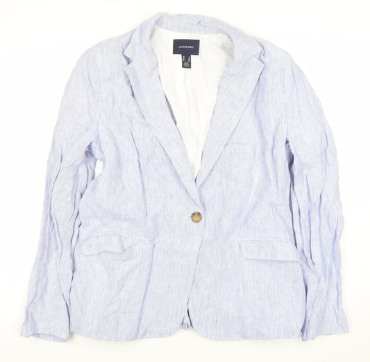 Lands' End Women Blue Striped Linen Blend Blazer Jacket UK 16