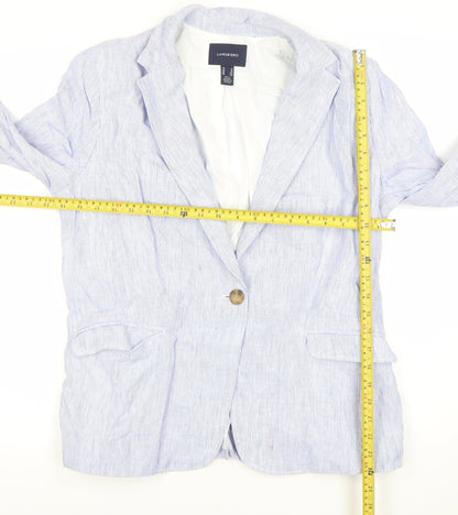 Lands' End Women Blue Striped Linen Blend Blazer Jacket UK 16