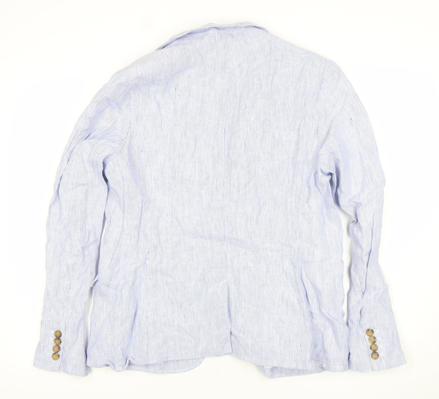 Lands' End Women Blue Striped Linen Blend Blazer Jacket UK 16