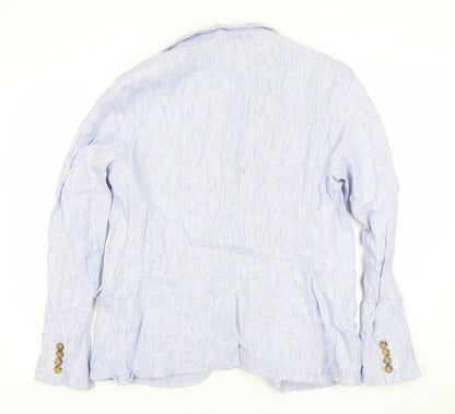 Lands' End Women Blue Striped Linen Blend Blazer Jacket UK 16