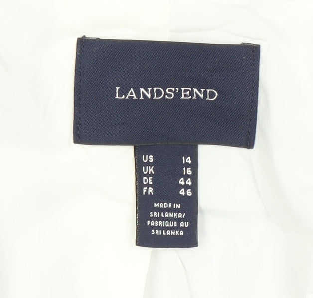 Lands' End Women Blue Striped Linen Blend Blazer Jacket UK 16